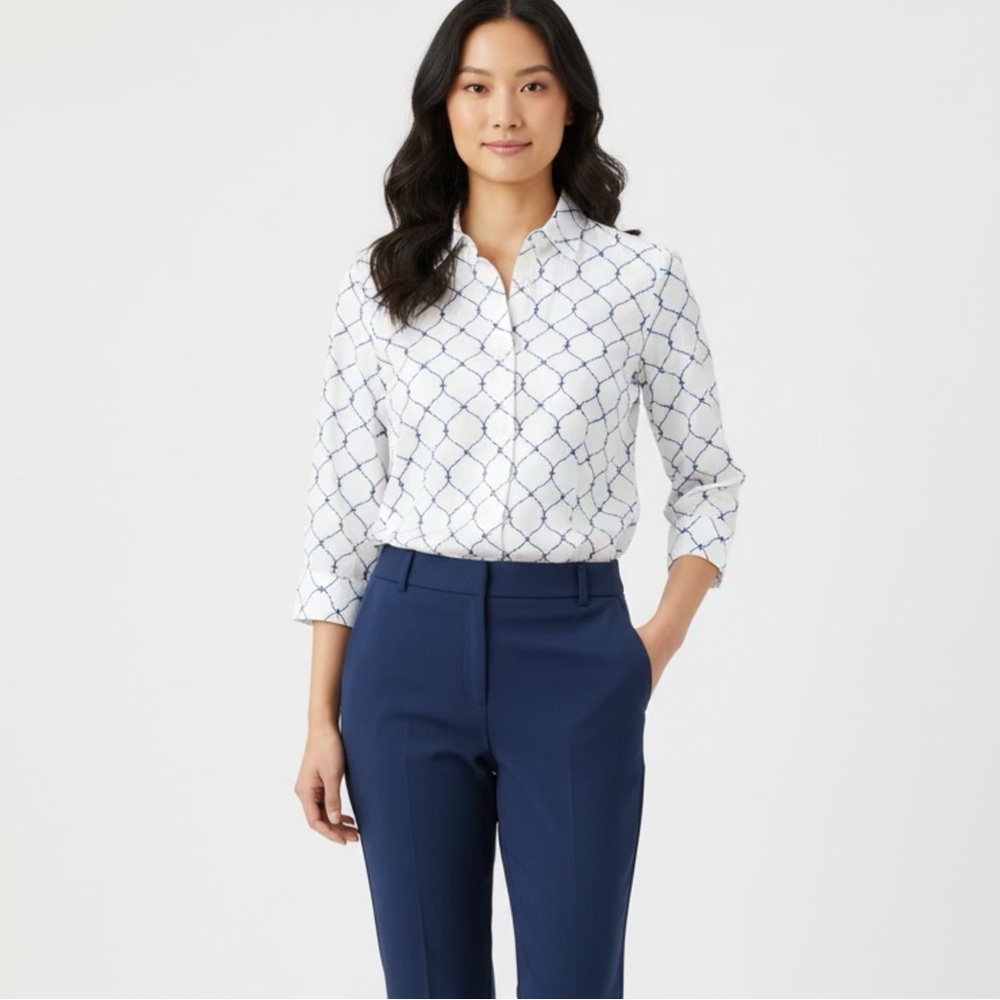 Women's Talbots geometric design button front top shirt size 8